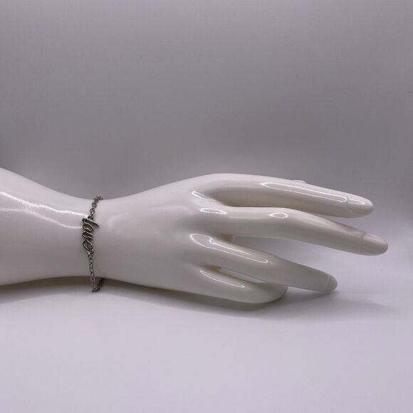 Macy's Women's Cursive Script Love Silver Bracelet - Picture 1 of 12